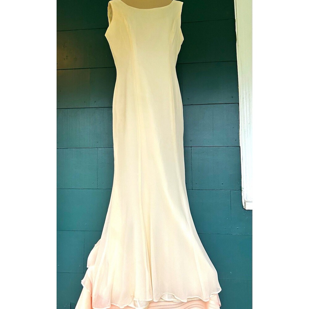 Vintage Watters Silk Cream Ivory Wedding Gown Dress 90s Minimalist Classic Sz 12